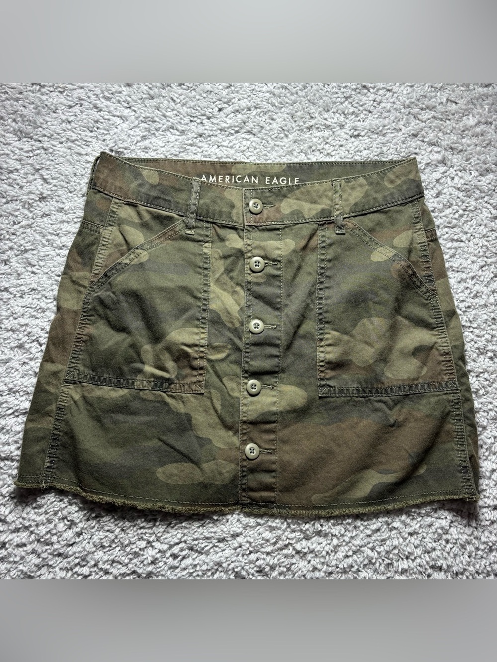 AMERICAN EAGLE SKIRT Womens 4 Mini Camo Hi Rise A Line Button Fly Frayed Raw Hem